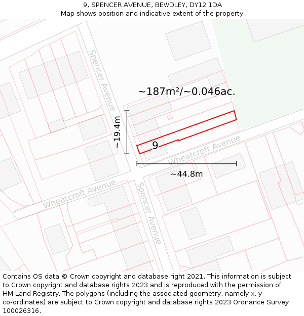 9, SPENCER AVENUE, BEWDLEY, DY12 1DA: Plot and title map
