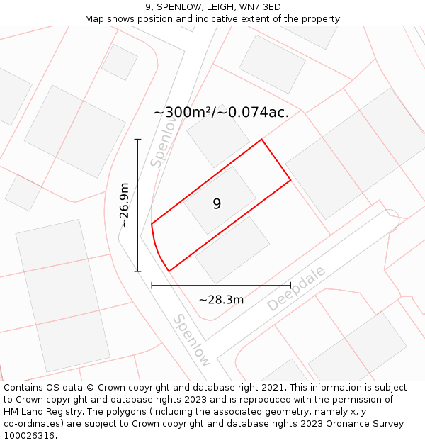 9, SPENLOW, LEIGH, WN7 3ED: Plot and title map
