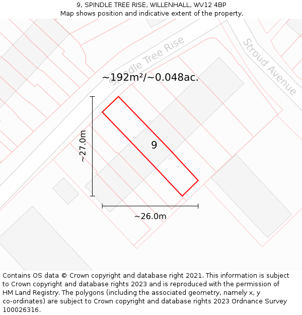 9, SPINDLE TREE RISE, WILLENHALL, WV12 4BP: Plot and title map