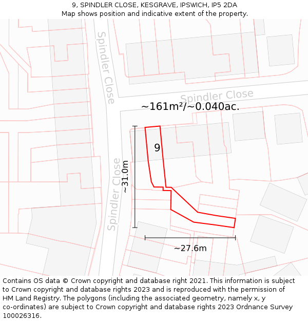 9, SPINDLER CLOSE, KESGRAVE, IPSWICH, IP5 2DA: Plot and title map