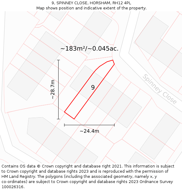 9, SPINNEY CLOSE, HORSHAM, RH12 4PL: Plot and title map