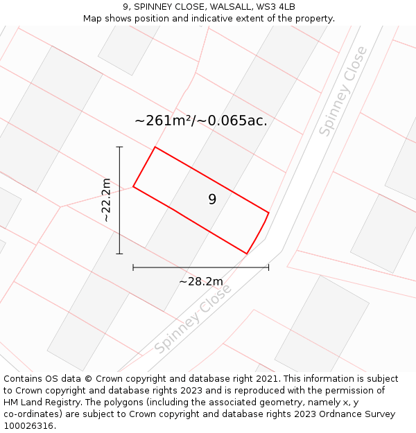 9, SPINNEY CLOSE, WALSALL, WS3 4LB: Plot and title map