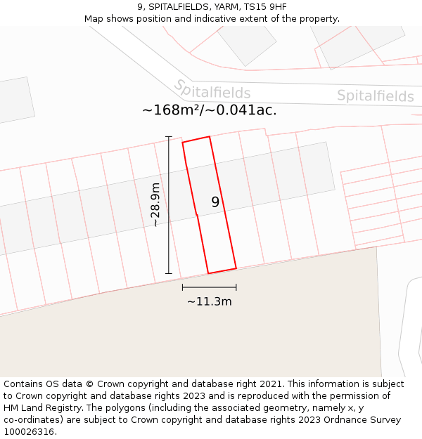 9, SPITALFIELDS, YARM, TS15 9HF: Plot and title map