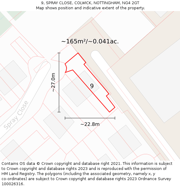 9, SPRAY CLOSE, COLWICK, NOTTINGHAM, NG4 2GT: Plot and title map