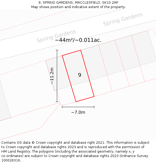 9, SPRING GARDENS, MACCLESFIELD, SK10 2AP: Plot and title map