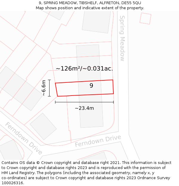 9, SPRING MEADOW, TIBSHELF, ALFRETON, DE55 5QU: Plot and title map
