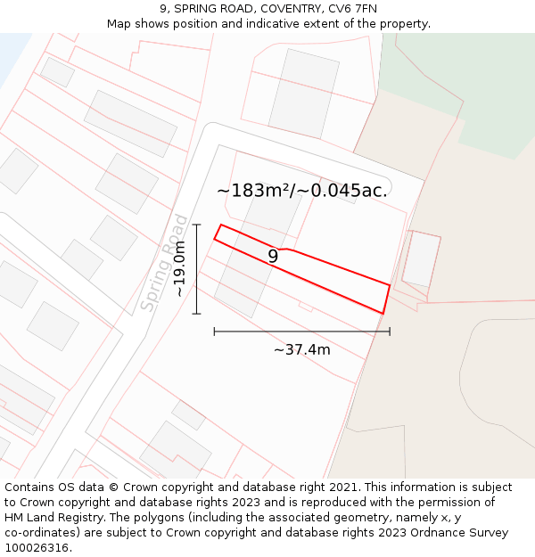 9, SPRING ROAD, COVENTRY, CV6 7FN: Plot and title map