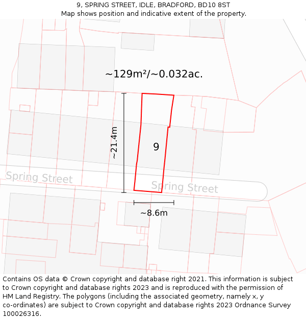 9, SPRING STREET, IDLE, BRADFORD, BD10 8ST: Plot and title map