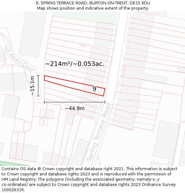 9, SPRING TERRACE ROAD, BURTON-ON-TRENT, DE15 9DU: Plot and title map