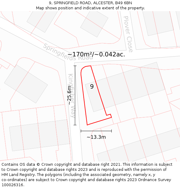 9, SPRINGFIELD ROAD, ALCESTER, B49 6BN: Plot and title map