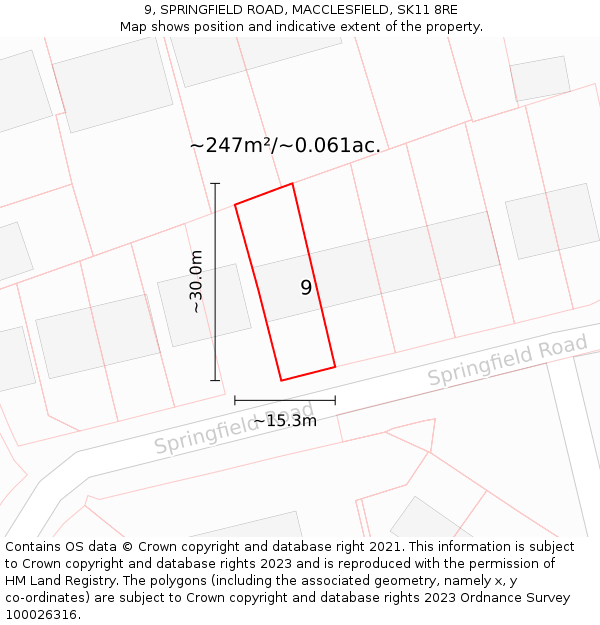 9, SPRINGFIELD ROAD, MACCLESFIELD, SK11 8RE: Plot and title map