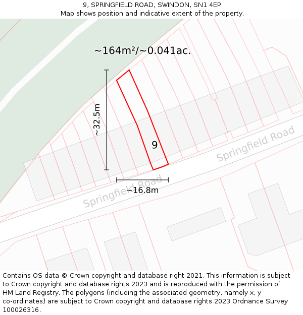 9, SPRINGFIELD ROAD, SWINDON, SN1 4EP: Plot and title map