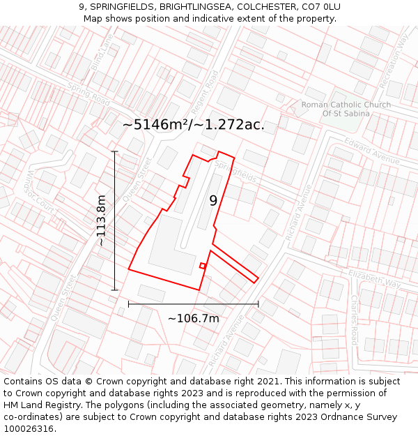 9, SPRINGFIELDS, BRIGHTLINGSEA, COLCHESTER, CO7 0LU: Plot and title map