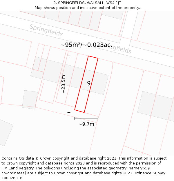 9, SPRINGFIELDS, WALSALL, WS4 1JT: Plot and title map