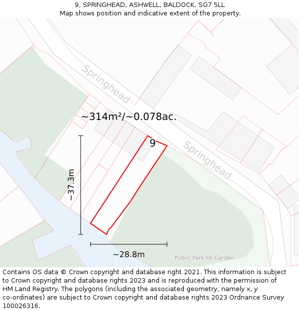 9, SPRINGHEAD, ASHWELL, BALDOCK, SG7 5LL: Plot and title map