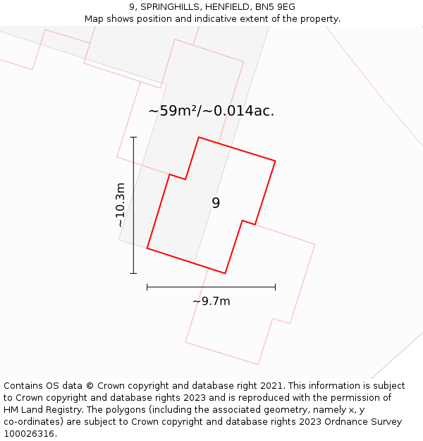 9, SPRINGHILLS, HENFIELD, BN5 9EG: Plot and title map
