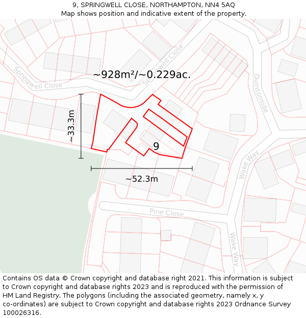 9, SPRINGWELL CLOSE, NORTHAMPTON, NN4 5AQ: Plot and title map
