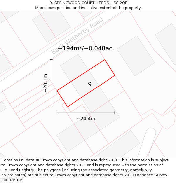 9, SPRINGWOOD COURT, LEEDS, LS8 2QE: Plot and title map