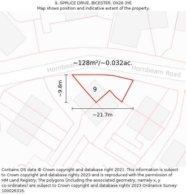 9, SPRUCE DRIVE, BICESTER, OX26 3YE: Plot and title map
