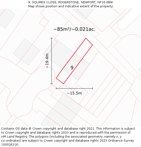 9, SQUIRES CLOSE, ROGERSTONE, NEWPORT, NP10 0BW: Plot and title map