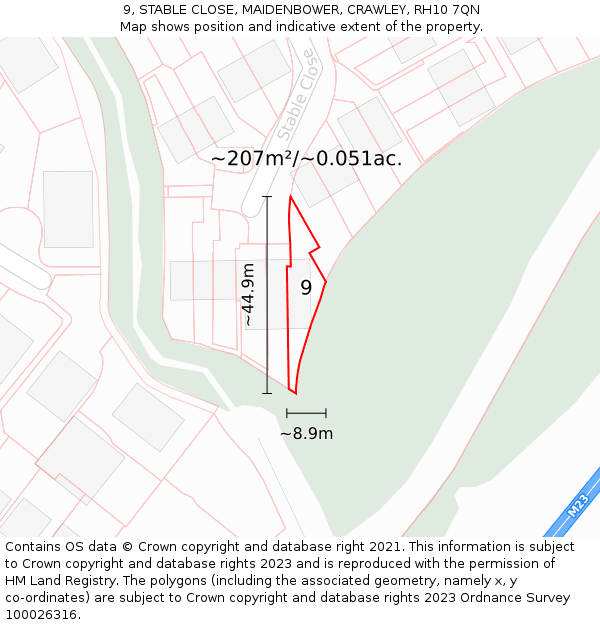 9, STABLE CLOSE, MAIDENBOWER, CRAWLEY, RH10 7QN: Plot and title map