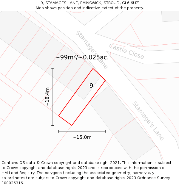 9, STAMAGES LANE, PAINSWICK, STROUD, GL6 6UZ: Plot and title map