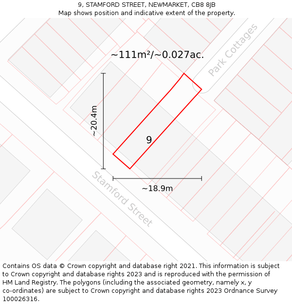 9, STAMFORD STREET, NEWMARKET, CB8 8JB: Plot and title map