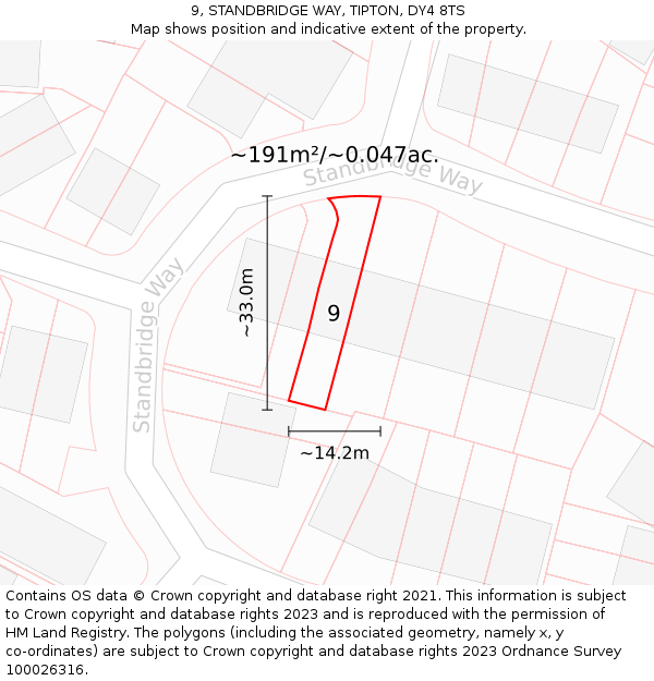 9, STANDBRIDGE WAY, TIPTON, DY4 8TS: Plot and title map