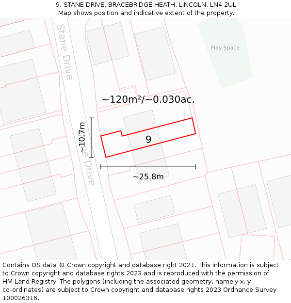 9, STANE DRIVE, BRACEBRIDGE HEATH, LINCOLN, LN4 2UL: Plot and title map
