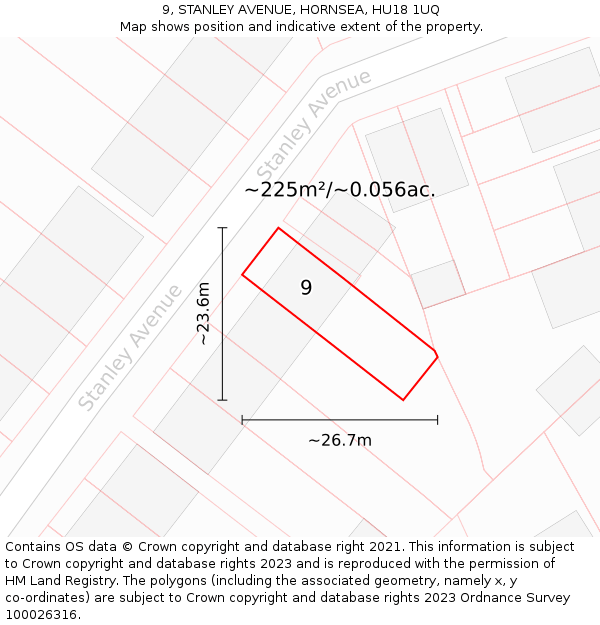 9, STANLEY AVENUE, HORNSEA, HU18 1UQ: Plot and title map