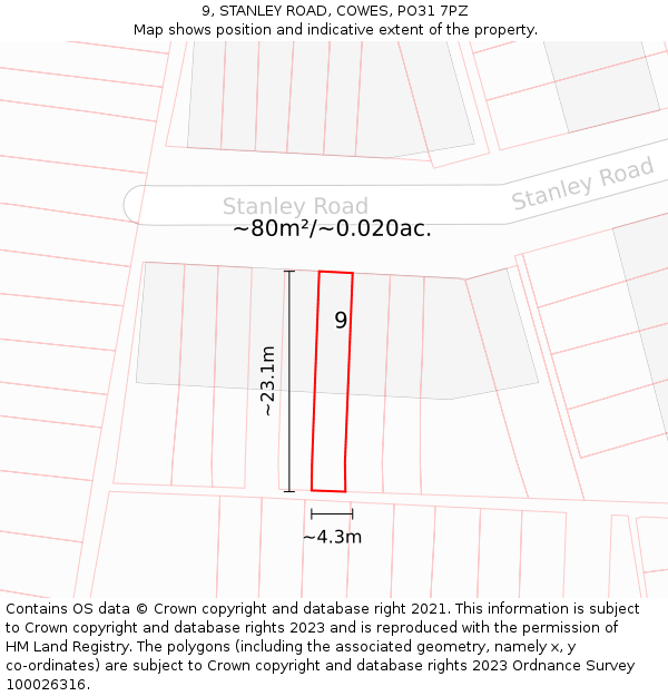 9, STANLEY ROAD, COWES, PO31 7PZ: Plot and title map