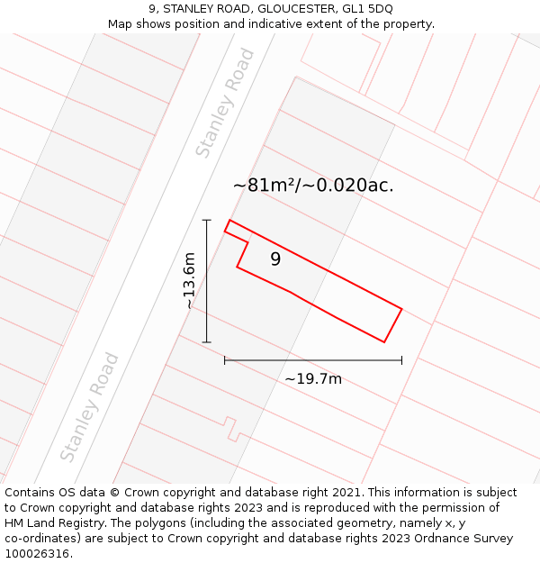 9, STANLEY ROAD, GLOUCESTER, GL1 5DQ: Plot and title map
