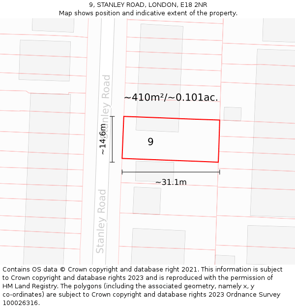 9, STANLEY ROAD, LONDON, E18 2NR: Plot and title map
