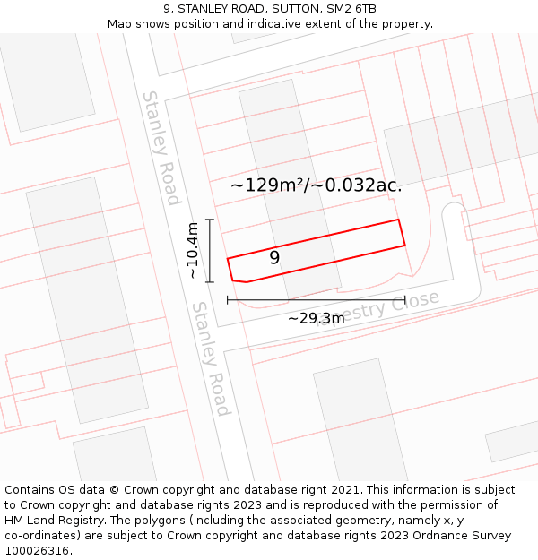 9, STANLEY ROAD, SUTTON, SM2 6TB: Plot and title map