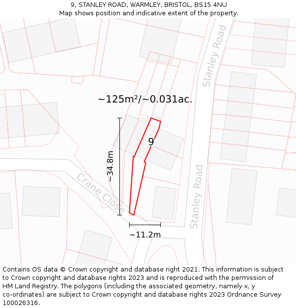 9, STANLEY ROAD, WARMLEY, BRISTOL, BS15 4NU: Plot and title map