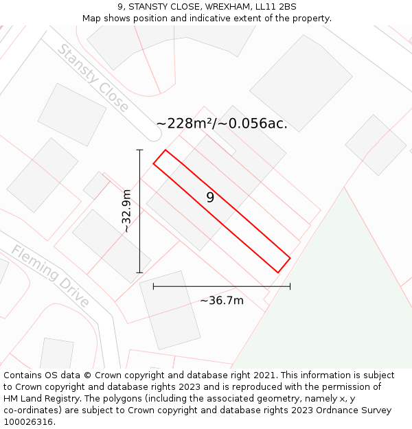 9, STANSTY CLOSE, WREXHAM, LL11 2BS: Plot and title map
