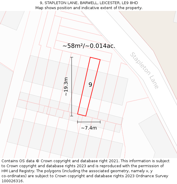 9, STAPLETON LANE, BARWELL, LEICESTER, LE9 8HD: Plot and title map