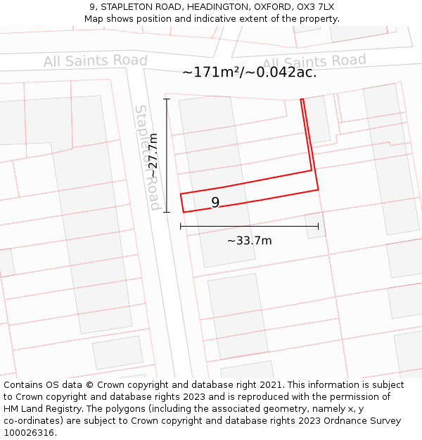 9, STAPLETON ROAD, HEADINGTON, OXFORD, OX3 7LX: Plot and title map