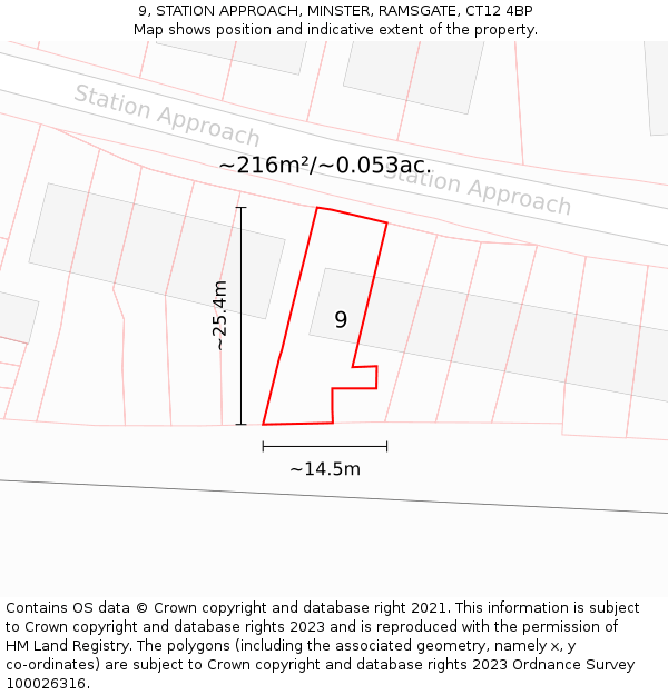 9, STATION APPROACH, MINSTER, RAMSGATE, CT12 4BP: Plot and title map