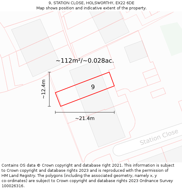 9, STATION CLOSE, HOLSWORTHY, EX22 6DE: Plot and title map