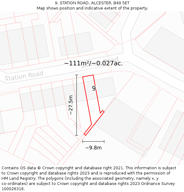 9, STATION ROAD, ALCESTER, B49 5ET: Plot and title map
