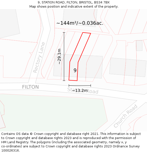 9, STATION ROAD, FILTON, BRISTOL, BS34 7BX: Plot and title map