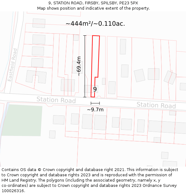 9, STATION ROAD, FIRSBY, SPILSBY, PE23 5PX: Plot and title map