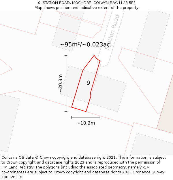 9, STATION ROAD, MOCHDRE, COLWYN BAY, LL28 5EF: Plot and title map