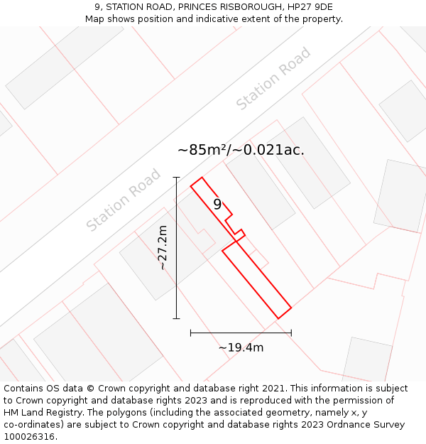9, STATION ROAD, PRINCES RISBOROUGH, HP27 9DE: Plot and title map