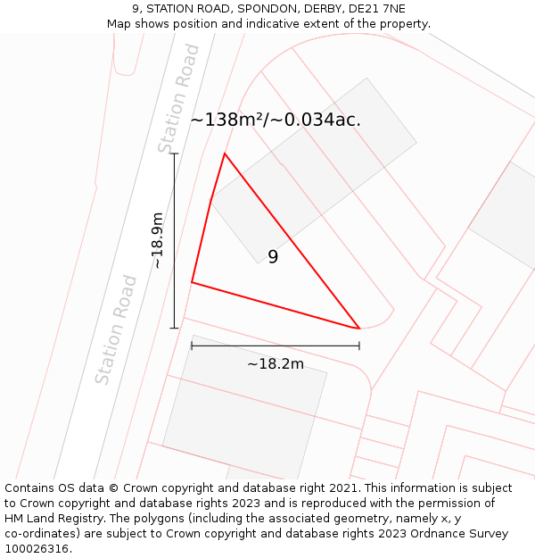 9, STATION ROAD, SPONDON, DERBY, DE21 7NE: Plot and title map