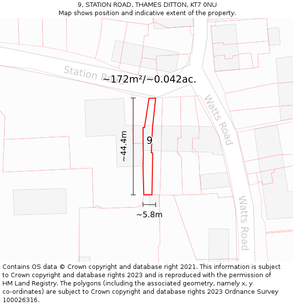 9, STATION ROAD, THAMES DITTON, KT7 0NU: Plot and title map