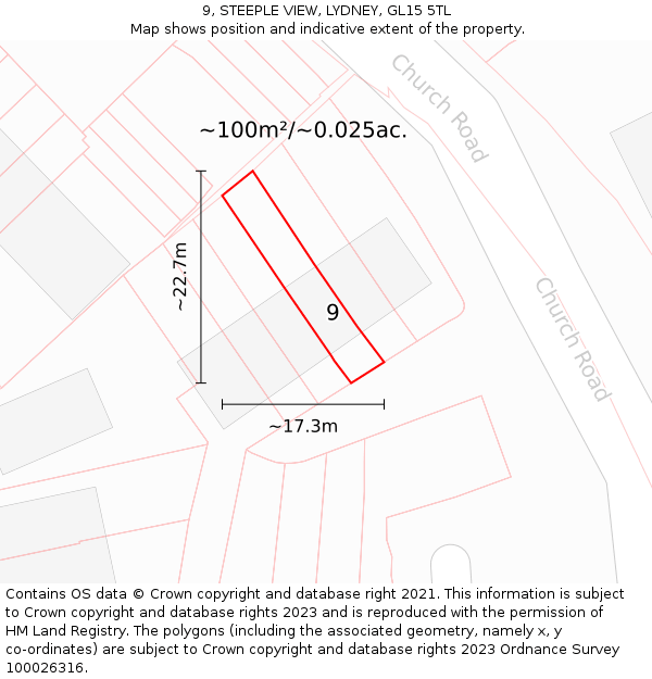 9, STEEPLE VIEW, LYDNEY, GL15 5TL: Plot and title map