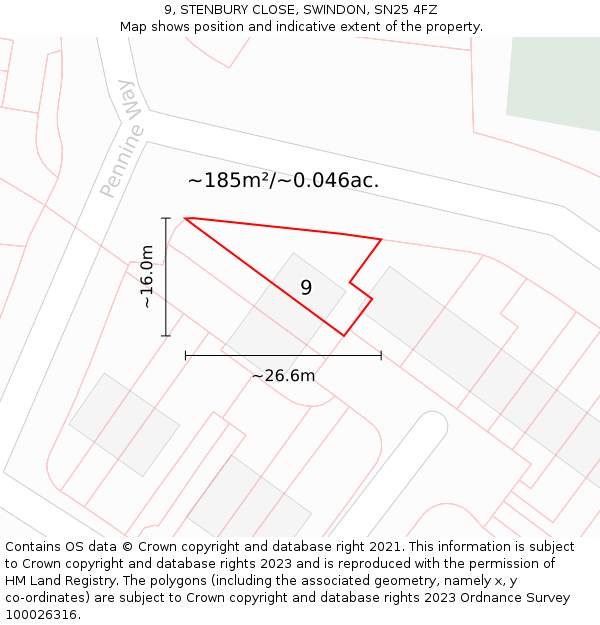 9, STENBURY CLOSE, SWINDON, SN25 4FZ: Plot and title map