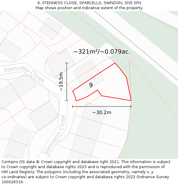 9, STENNESS CLOSE, SPARCELLS, SWINDON, SN5 5FN: Plot and title map